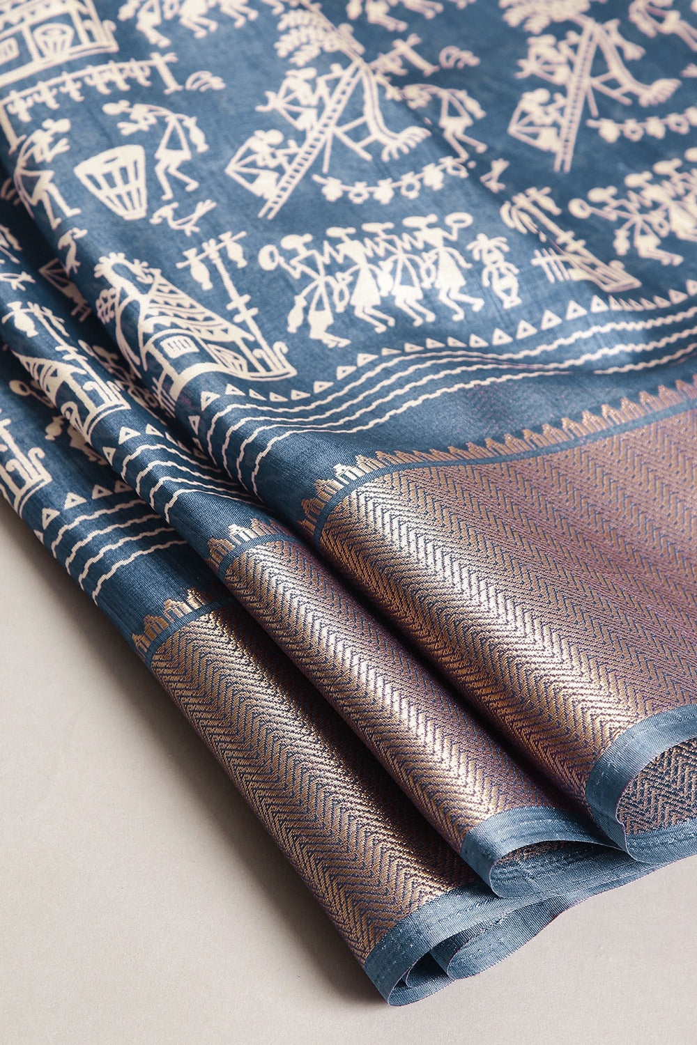 Royal Blue Color Cotton Silk Printed Saree