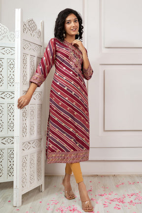 Maroon Colour Cotton Printed Kurti