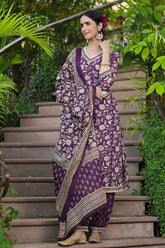 Purple Color Cotton Printed Suit