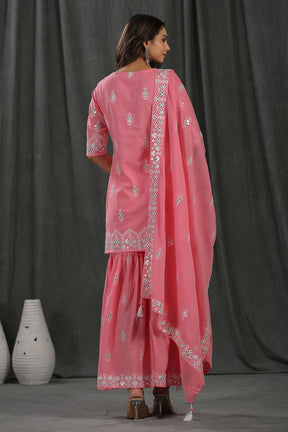 Pink Colour Cotton Embroidered Gharara Suit