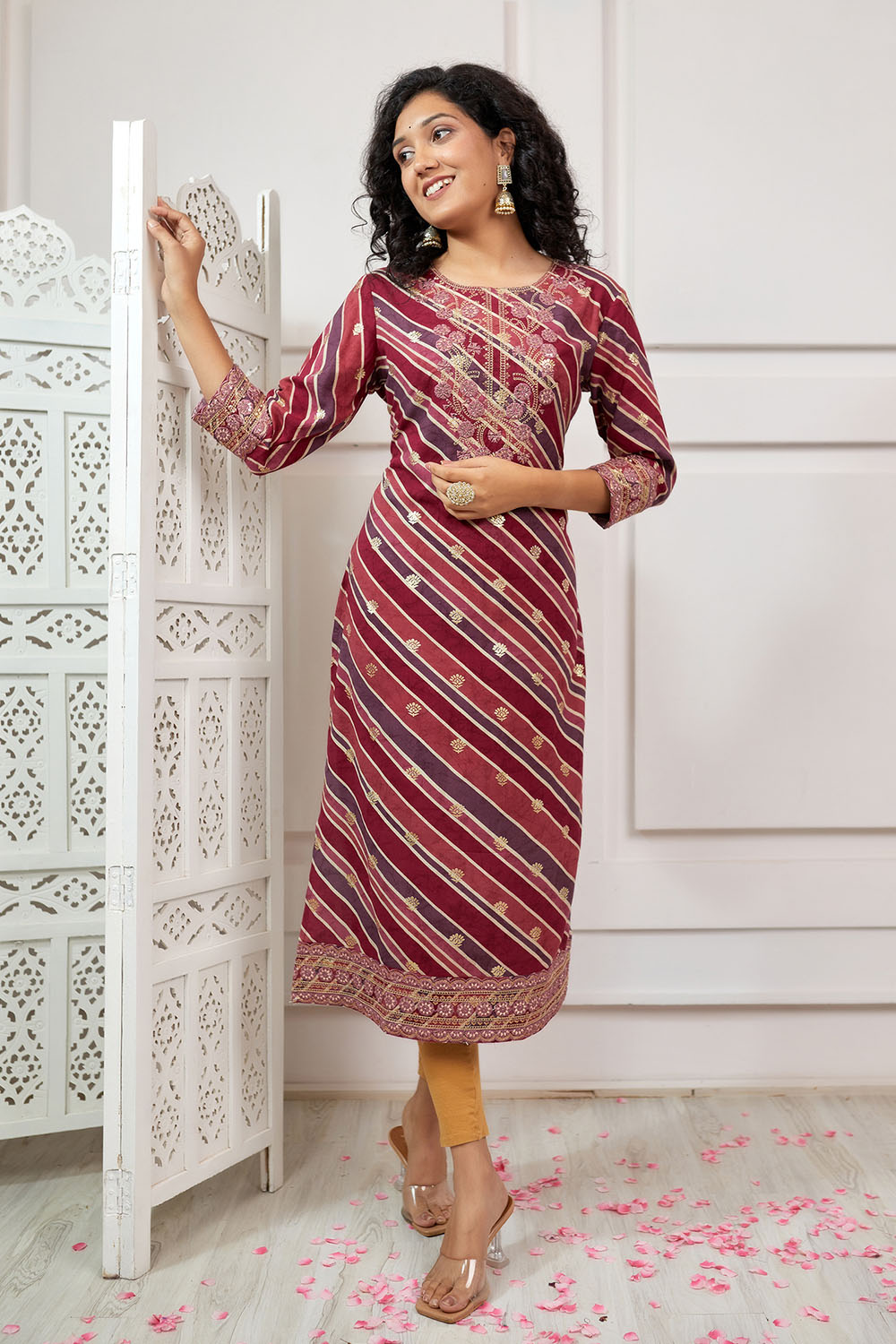 Maroon Colour Cotton Printed Kurti