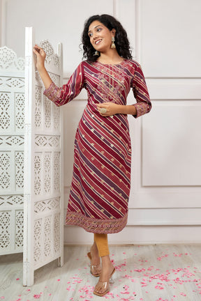 Maroon Colour Cotton Printed Kurti
