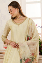 Cream Embroidered Crepe Silk Anarkali Suit