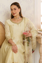 Cream Embroidered Crepe Silk Anarkali Suit