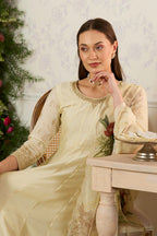 Cream Embroidered Crepe Silk Anarkali Suit