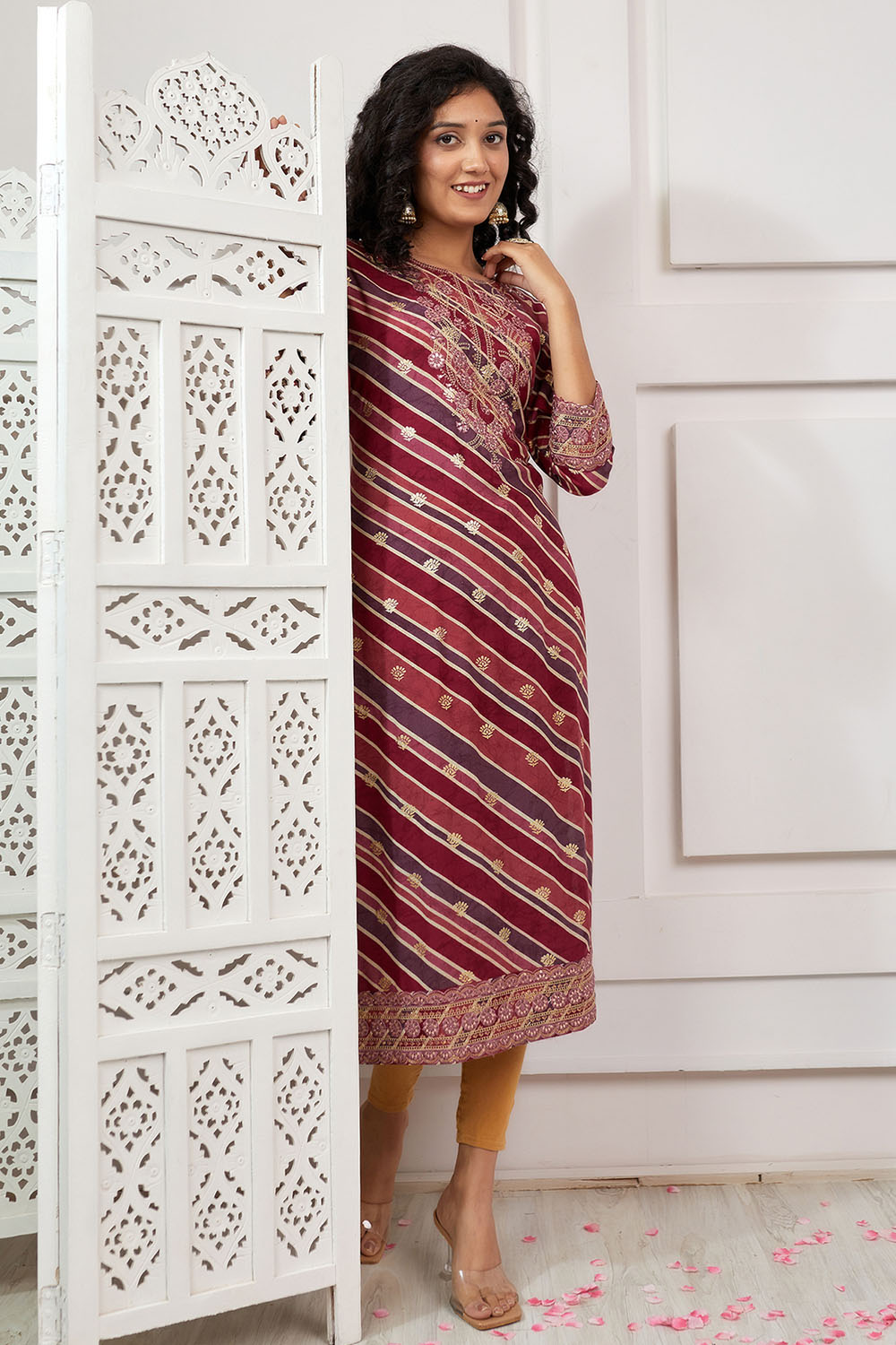 Maroon Colour Cotton Printed Kurti