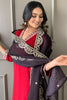 Maroon Color Muslin Suit With Contrast Dupatta