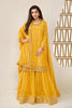Mustard Color Crepe Woven Unstitched Suit Material With Stitched Sharara