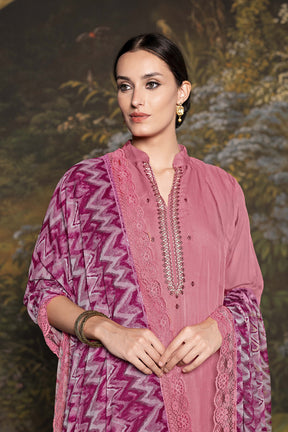 Pink Color Neck Embroidered Organza Unstitched Suit Material
