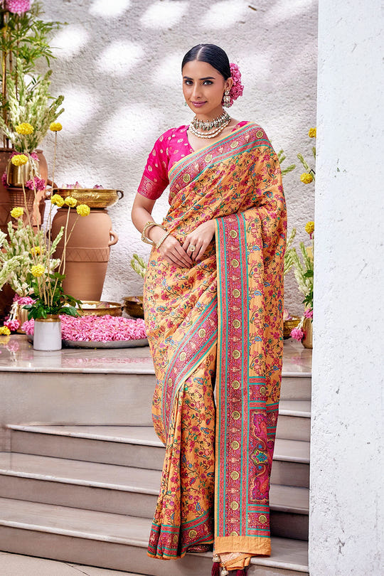Orange Color Weaving Upada Silk Saree