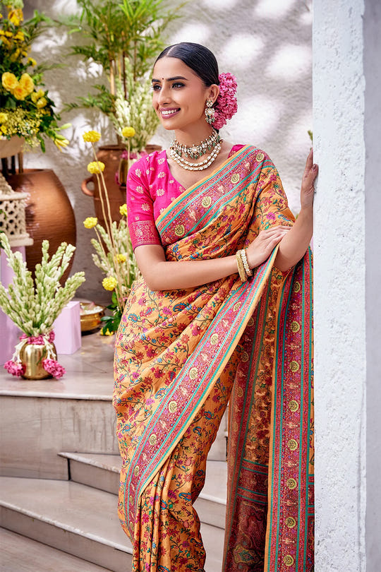 Orange Color Weaving Upada Silk Saree