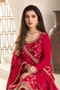 Red Color Crepe Woven Unstitched Suit Material With Stitched Sharara
