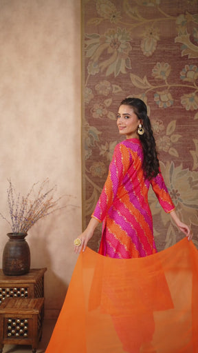 Anarkali Suits : Pink and orange digital printed anarkali ...