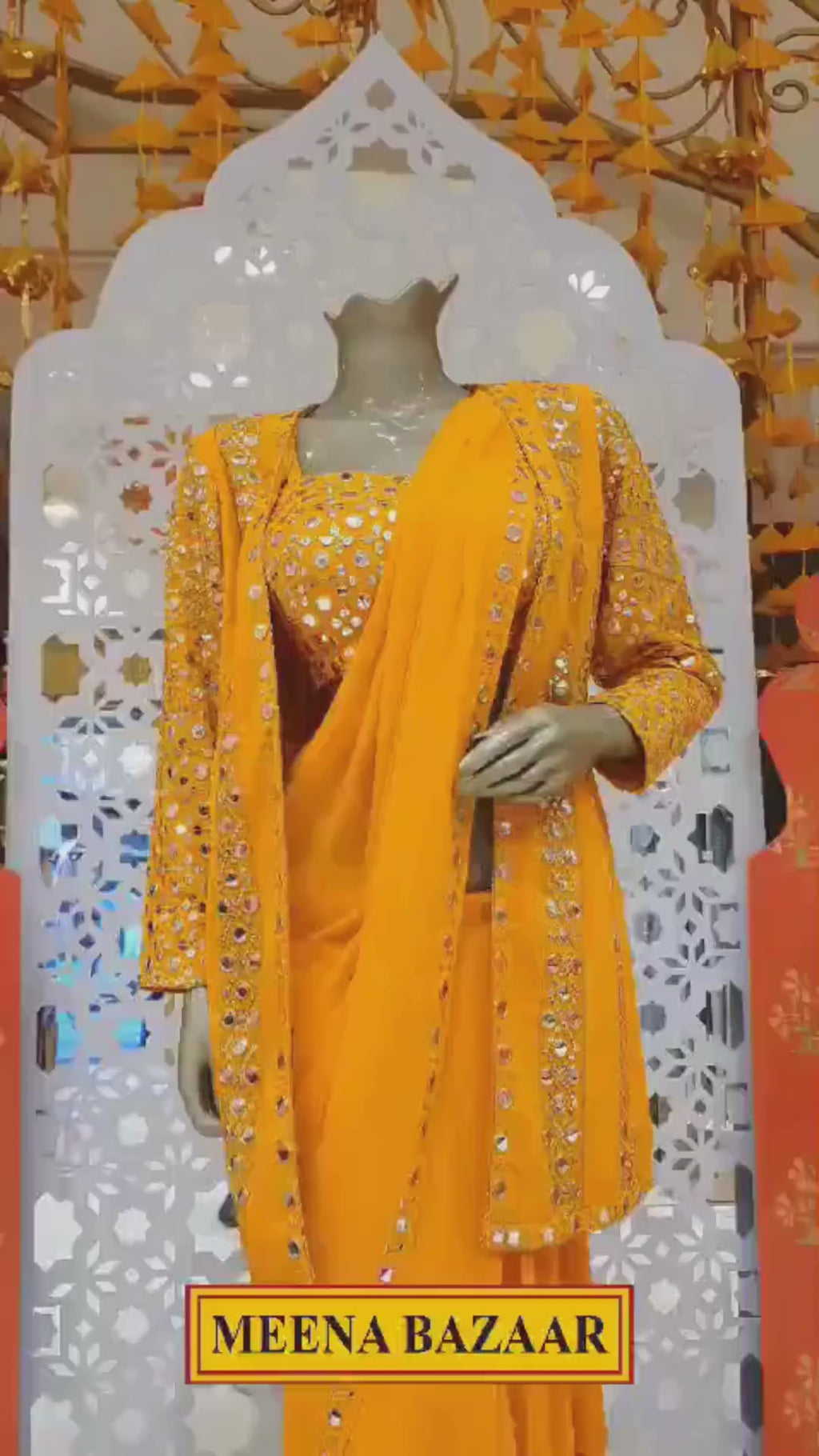 Mustard Color Georgette Mirror Embroidered Saree With Shrug