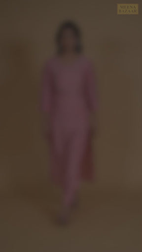 Pink Color Embroidered Muslin Kurta & Pant Set