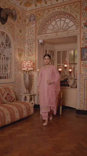Pink Color Cotton Embroidered Straight Suit
