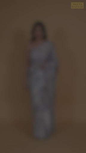 Grey Color Printed Chinon Saree