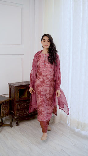 Onion Pink Color Muslin Printed Straight Suit