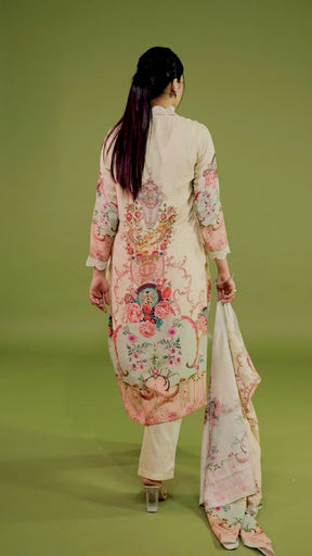 Beige Color Muslin Floral Printed Suit