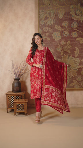 Maroon Color Printed Cotton Straight Suit