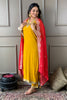 Mustard Color Muslin Suit With Contrast Dupatta