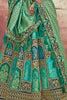 Teal & Turquoise Color Silk Embroidered Unstitched Lehenga.