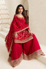 Red Color Crepe Woven Unstitched Suit Material With Stitched Sharara