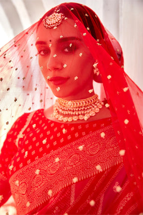 Red Color Khhadi Silk Woven Bandhani Printed Saree