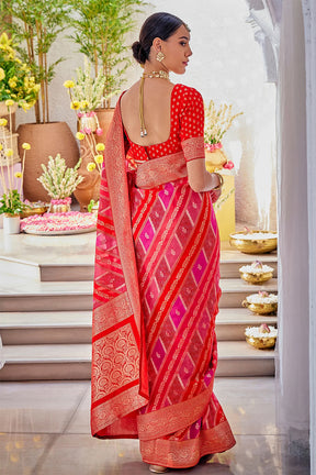 Red Color Khhadi Silk Woven Bandhani Printed Saree