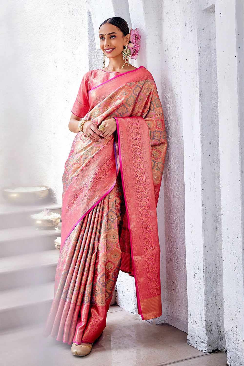 Fuchsia Color Silk Woven Saree