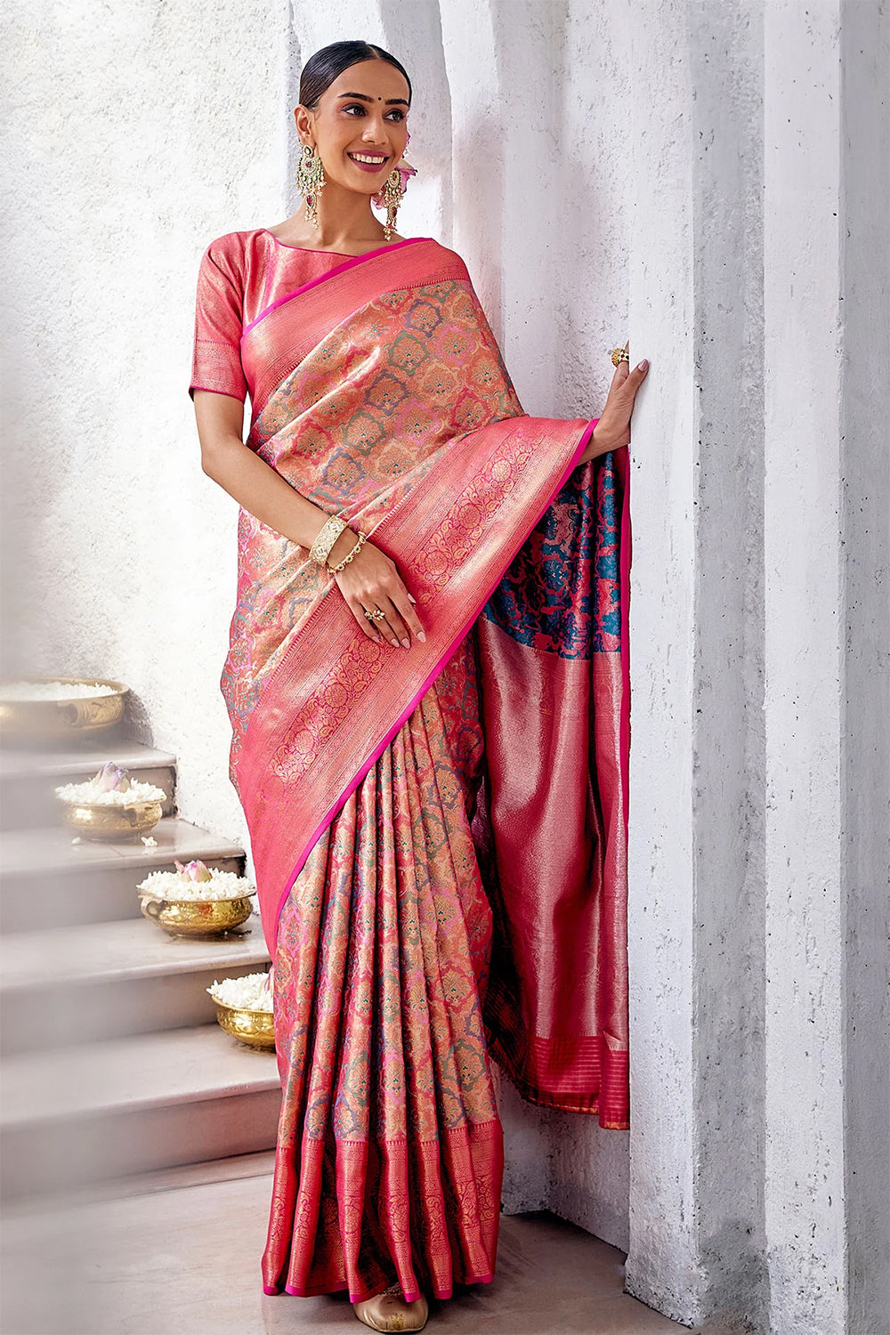 Fuchsia Color Silk Woven Saree