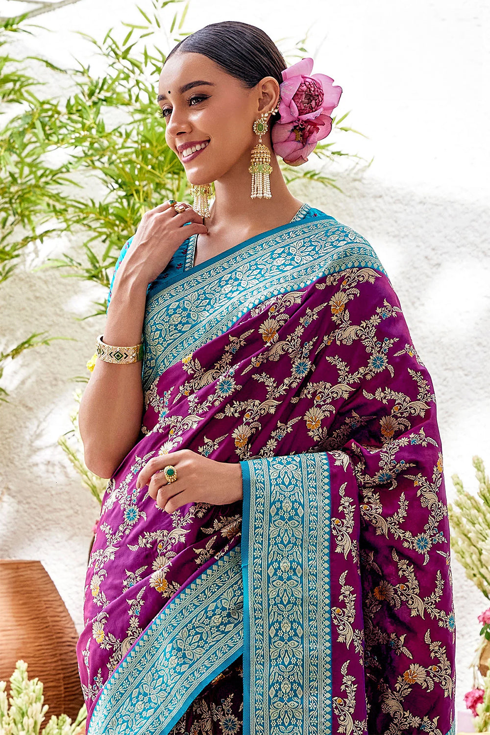 Wine Color Woven Silk Saree