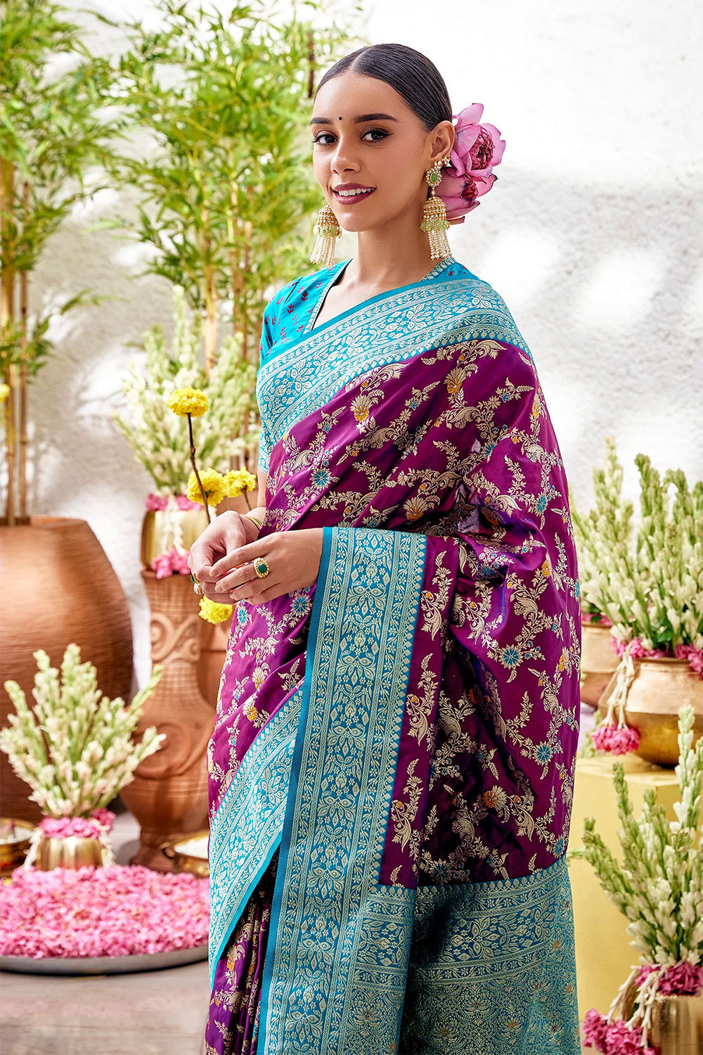 Wine Color Woven Silk Saree