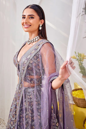 Grey Color Sequins Embroidered Georgette Lehenga