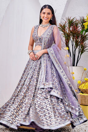 Grey Color Sequins Embroidered Georgette Lehenga