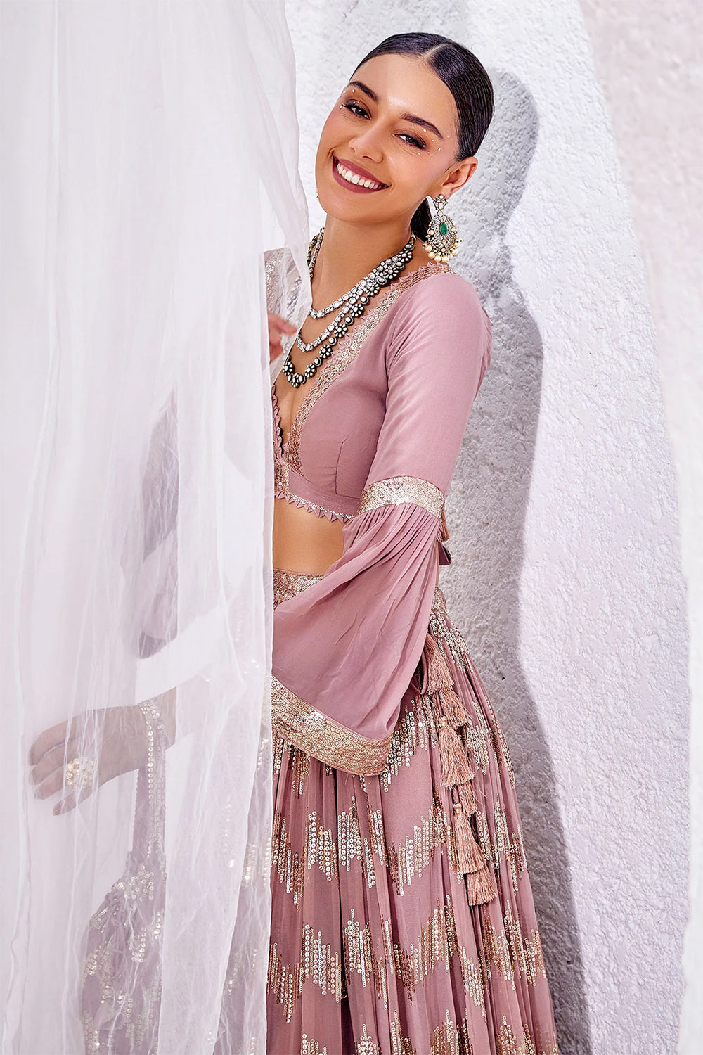 Mauve Color Sequins Embroidered Georgette Lehenga