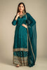 Teal Green Colour Embroidered Silk Suit