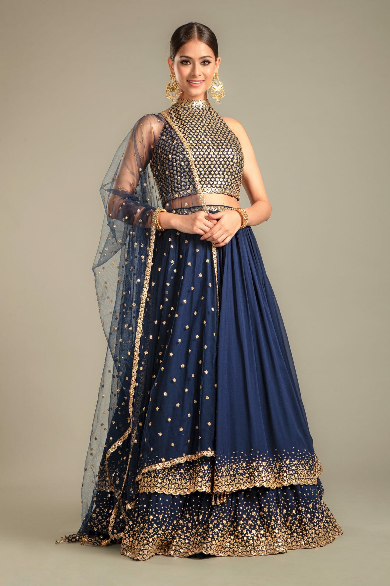 Navy Blue Georgette Lehenga