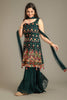 Bottle Green Georgette Peplum Gharara Suit.