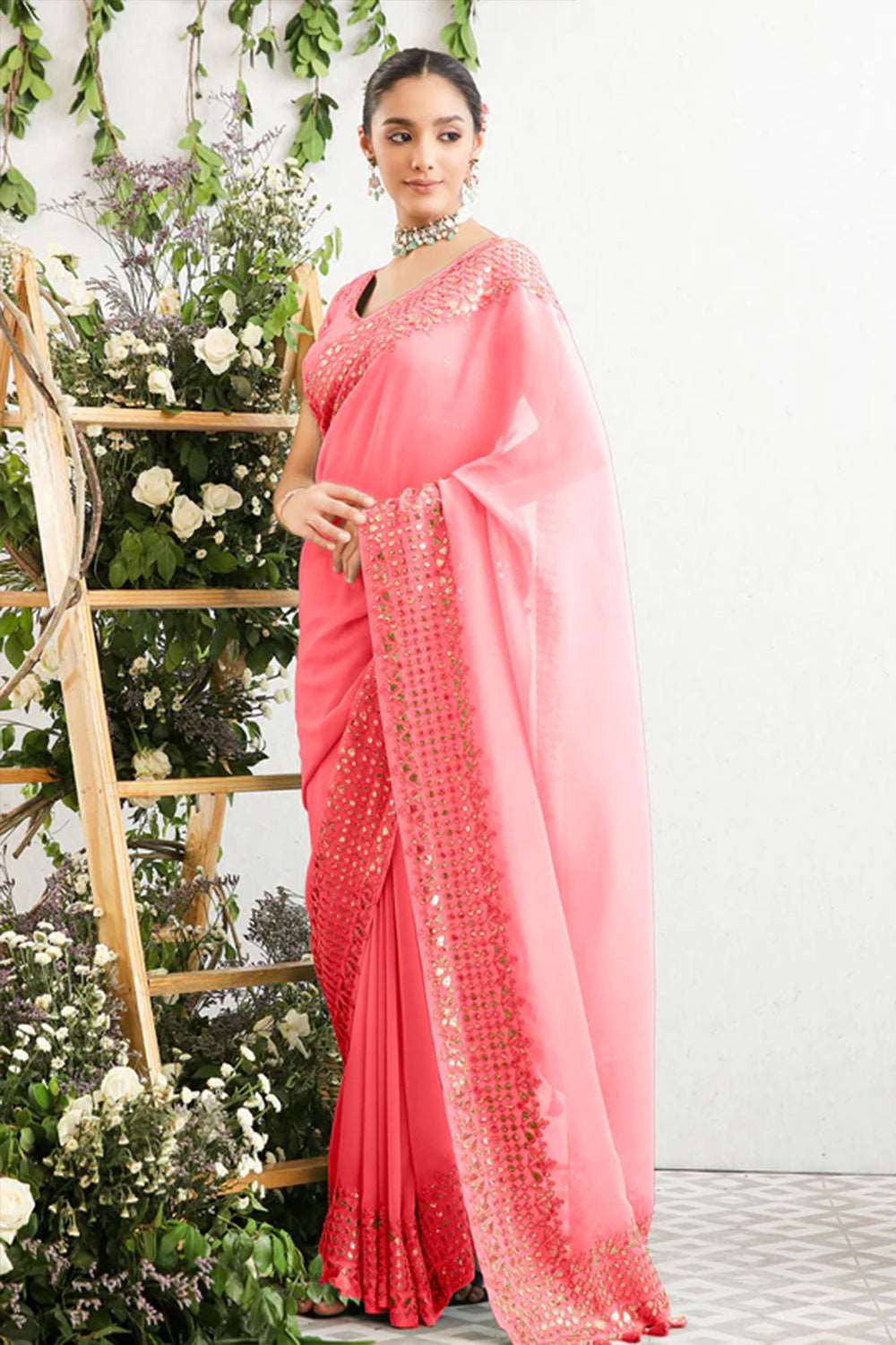 Dusty Pink Color Georgette Saree.