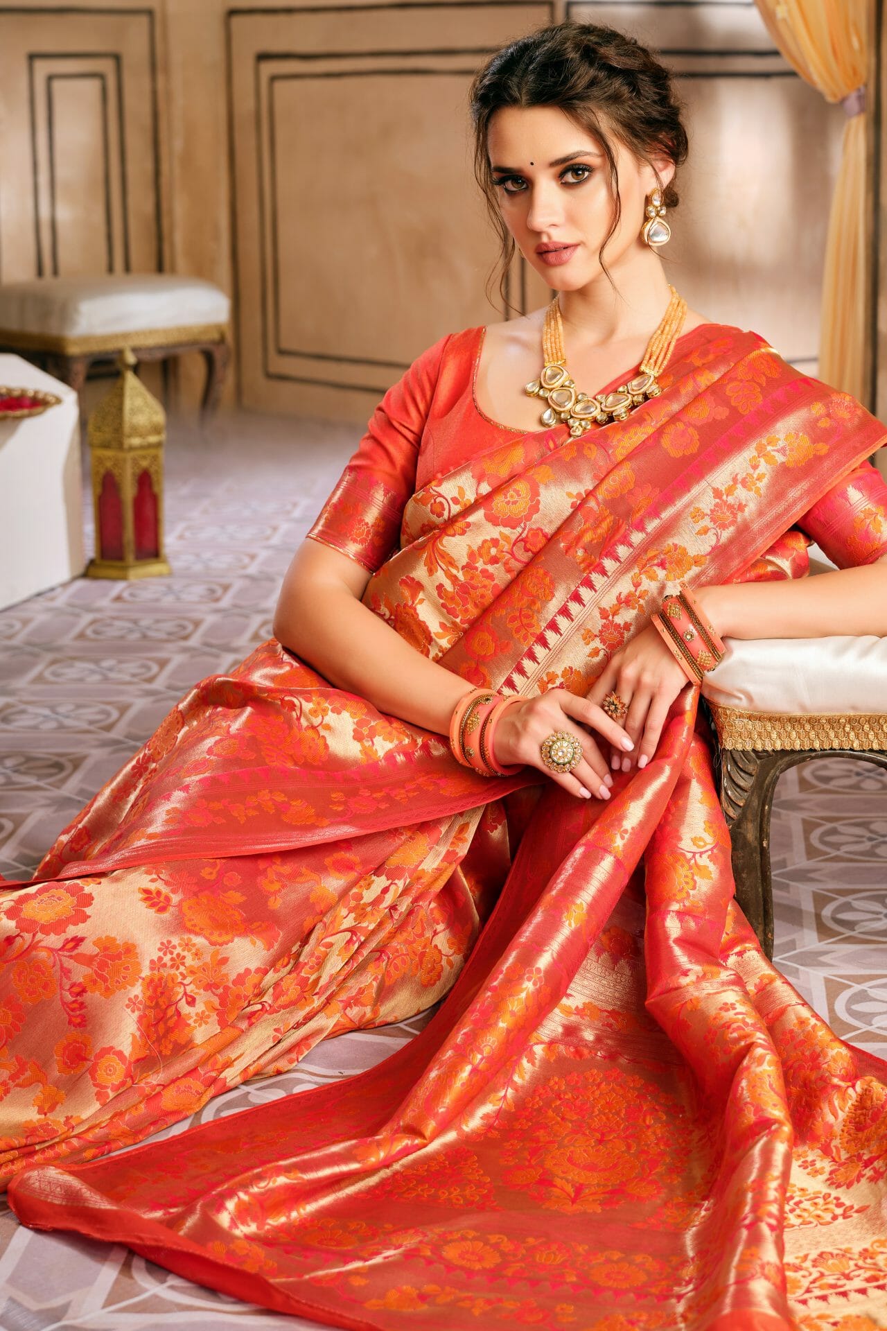 Orange Colour Banarsi Silk Saree.