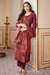 Dark Scarlet Colour Chanderi Suit Material.