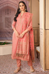 Candy Pink Banarasi Cotton Suit Material.