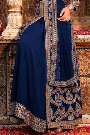 Navy Color Georgette Embroidered Suit With Skirt