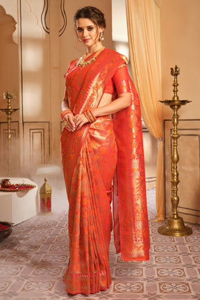 Orange Colour Banarsi Silk Saree.