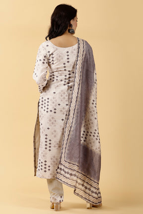 Cream Color Chanderi Printed Suit