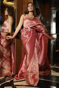 Coral Pink Color Weaving Silk Saree.