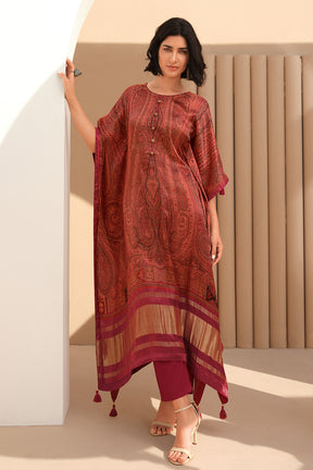 Maroon Viscose Silk Unstitched Suit Material