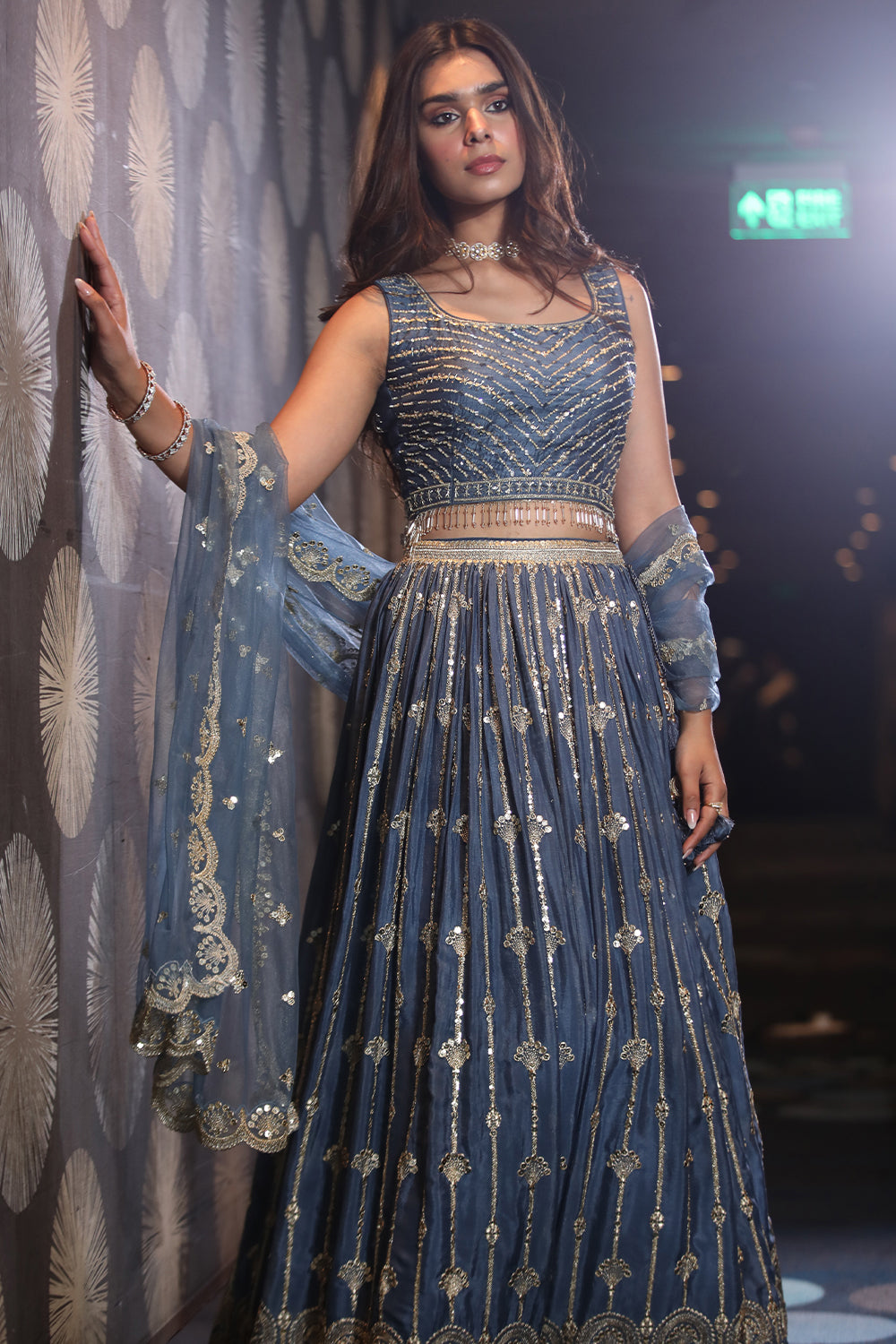 Blue Colour Chinon Silk Lehenga