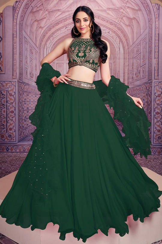 Green Colour Georgette Lehenga.